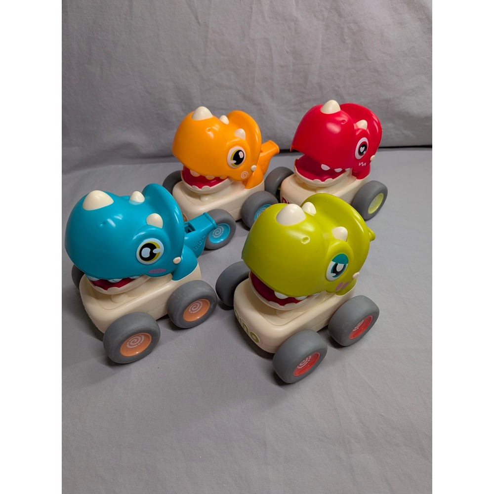 Bibi Dino Whistle Push N Go Dinosaur Toy Cars Set of 4 Toddler Friction Racers